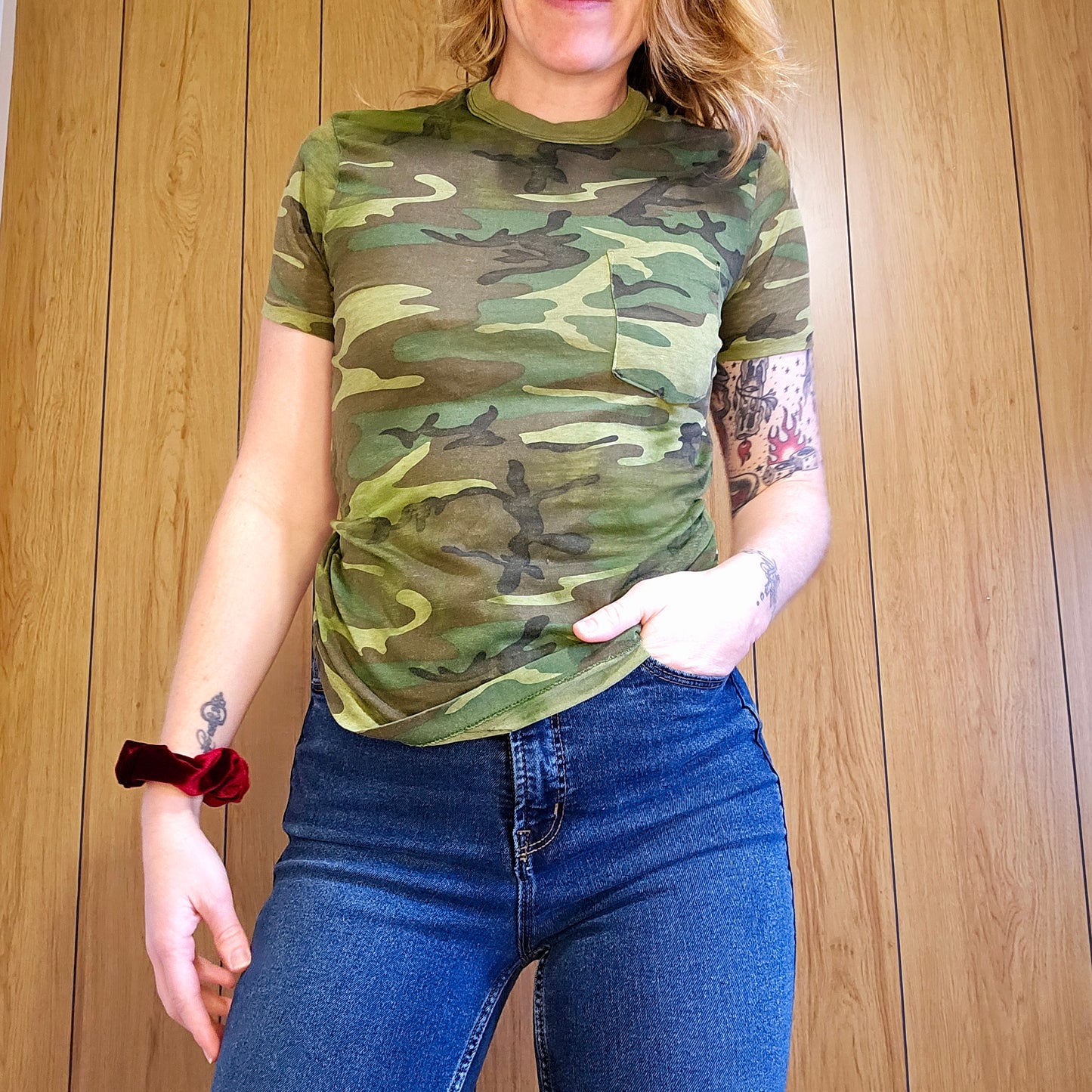 Single Stitch Army Camo Tee (Womens S)