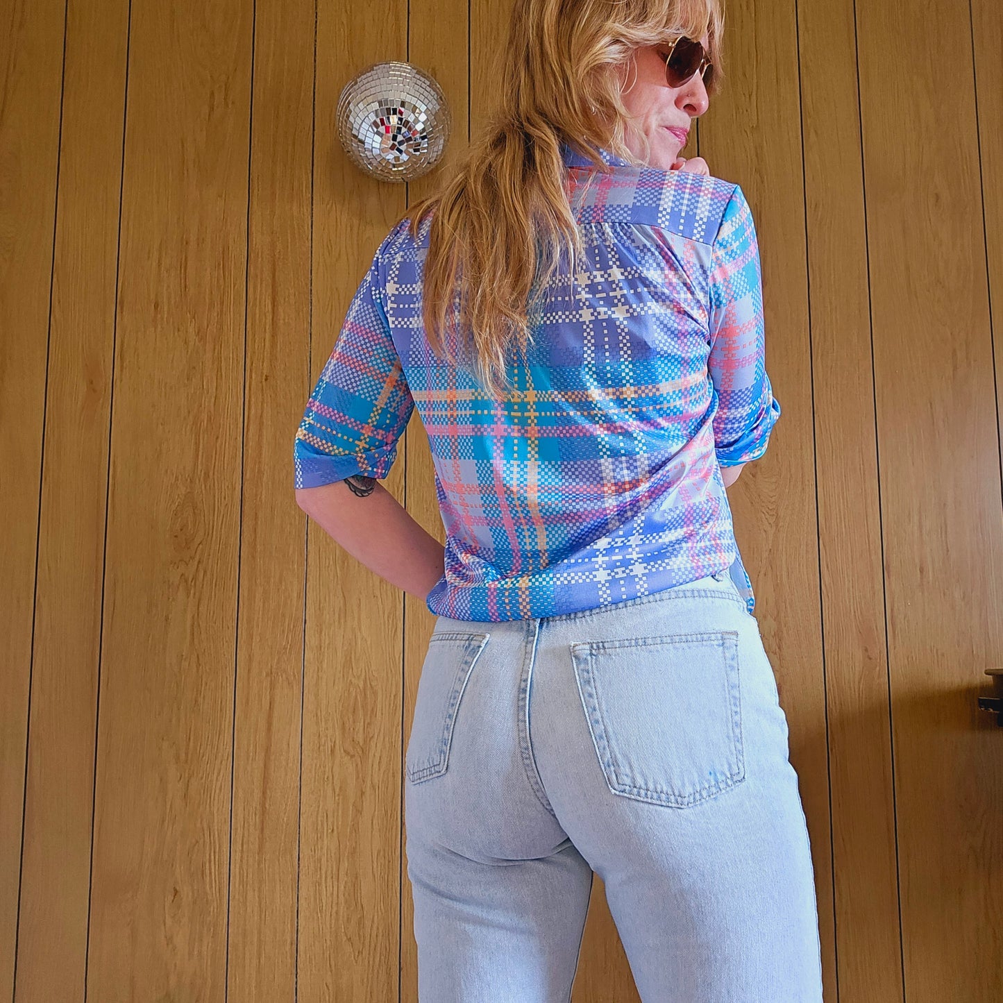 60s/70s Pastel Plaid Top (M)