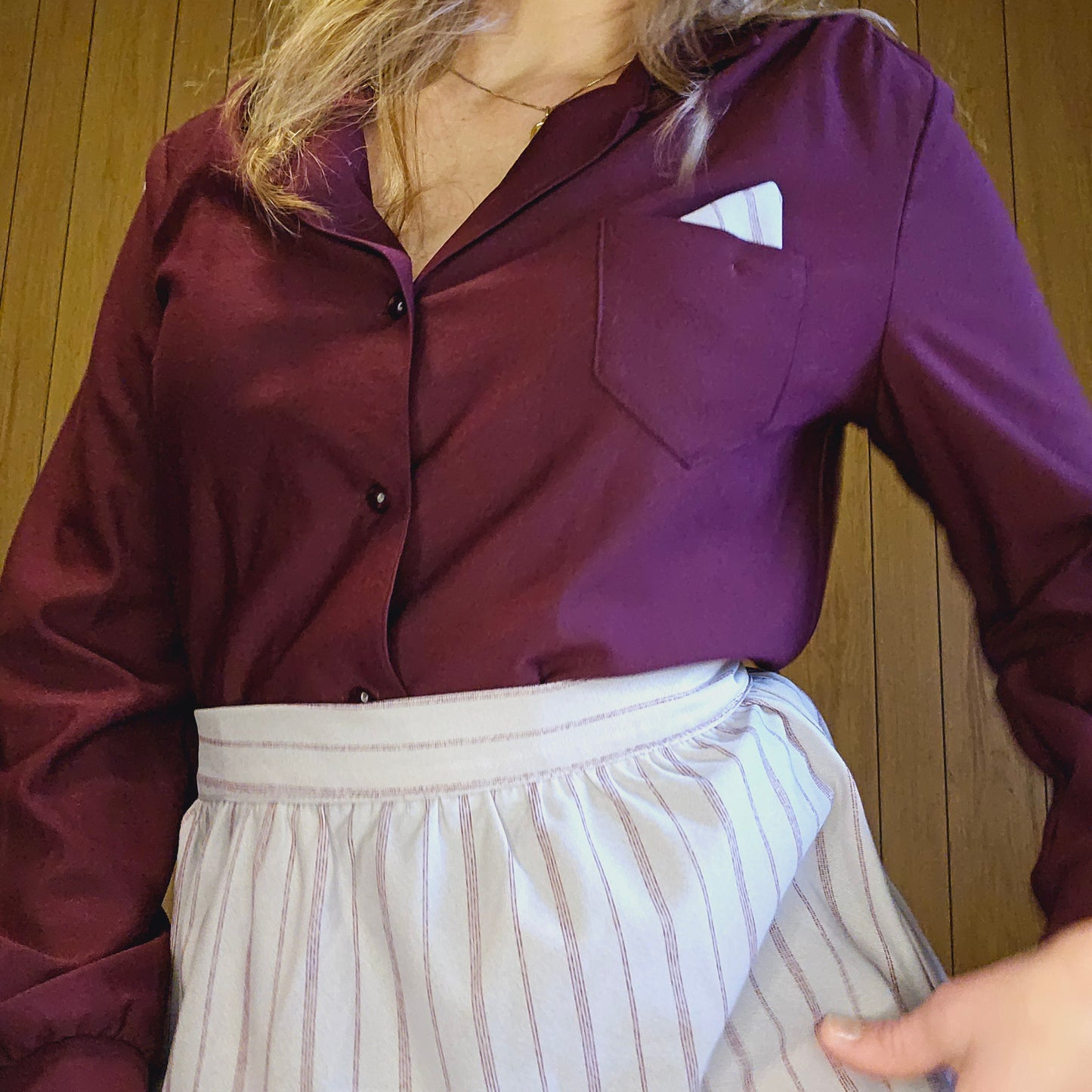 70s 2-Piece Burgundy and Grey Skirt and Top (L)