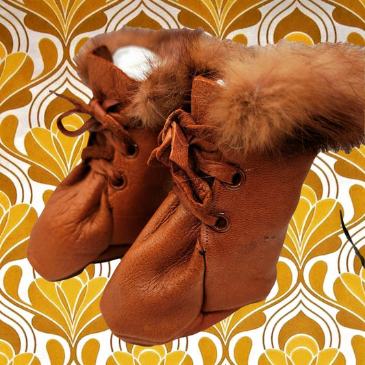 Vintage Leather & Fur Baby Booties