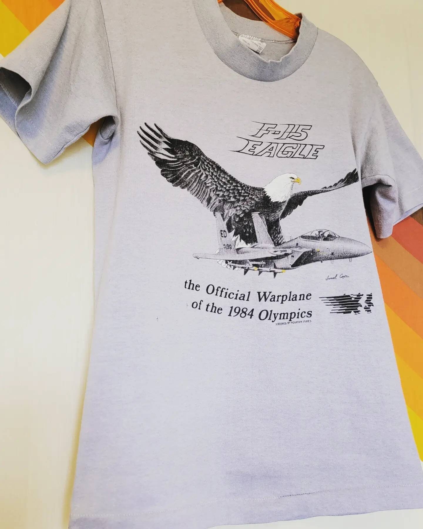 1984 F-15 Eagle War Plane Olympics Tshirt Vintage Tee